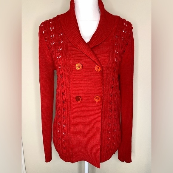 Rafaella Women’s Long Sleeve Red Knit Cardigan Sweater Size Small - Picture 1 of 7